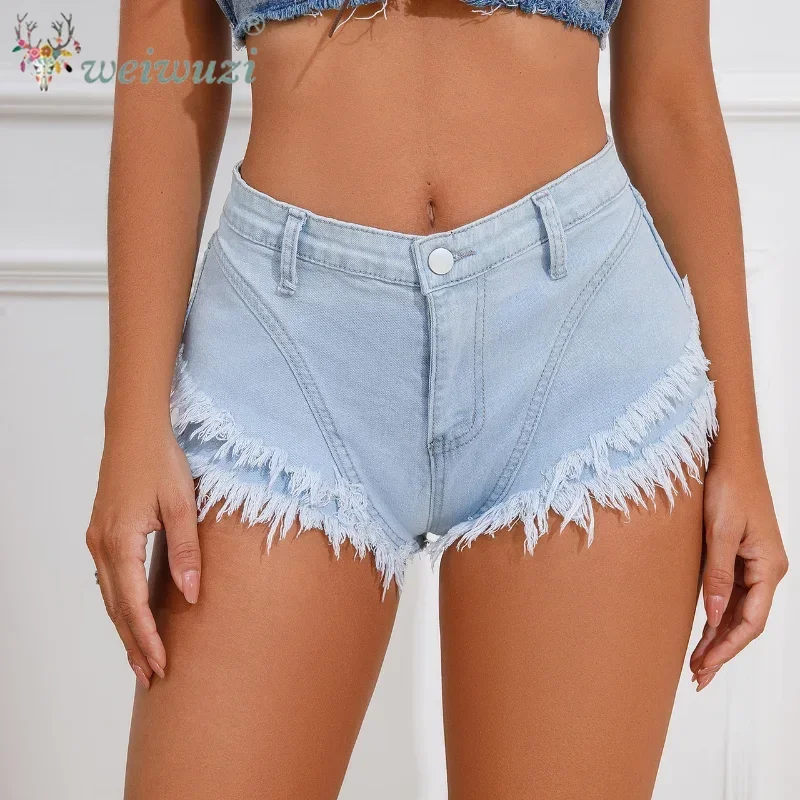 Women Vintage Tassels Denim Shorts Summer Loose A-line Jean Shorts Casual Women Office Trousers Streetwear Nightclub Clothing