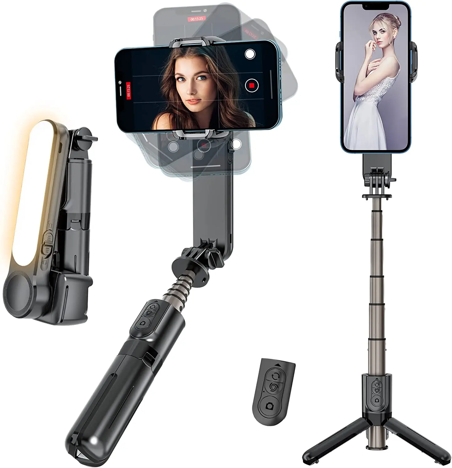 

Selfieshow L09 Fill Light Gimbal Tripod Stabilizer Selfie Stick Bluetooth Remote Foldable Monopod For IOS Android Smartphones