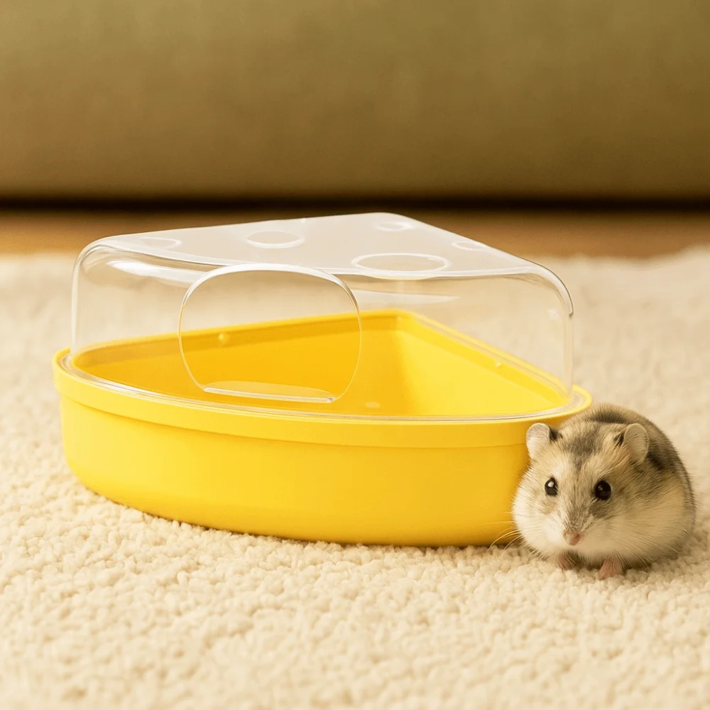 Transparent Hamster Sand Bath Box Anti-spill Detachable Hamster Bathing Tub Cheese Shape Escape-Proof Pet Bath Container
