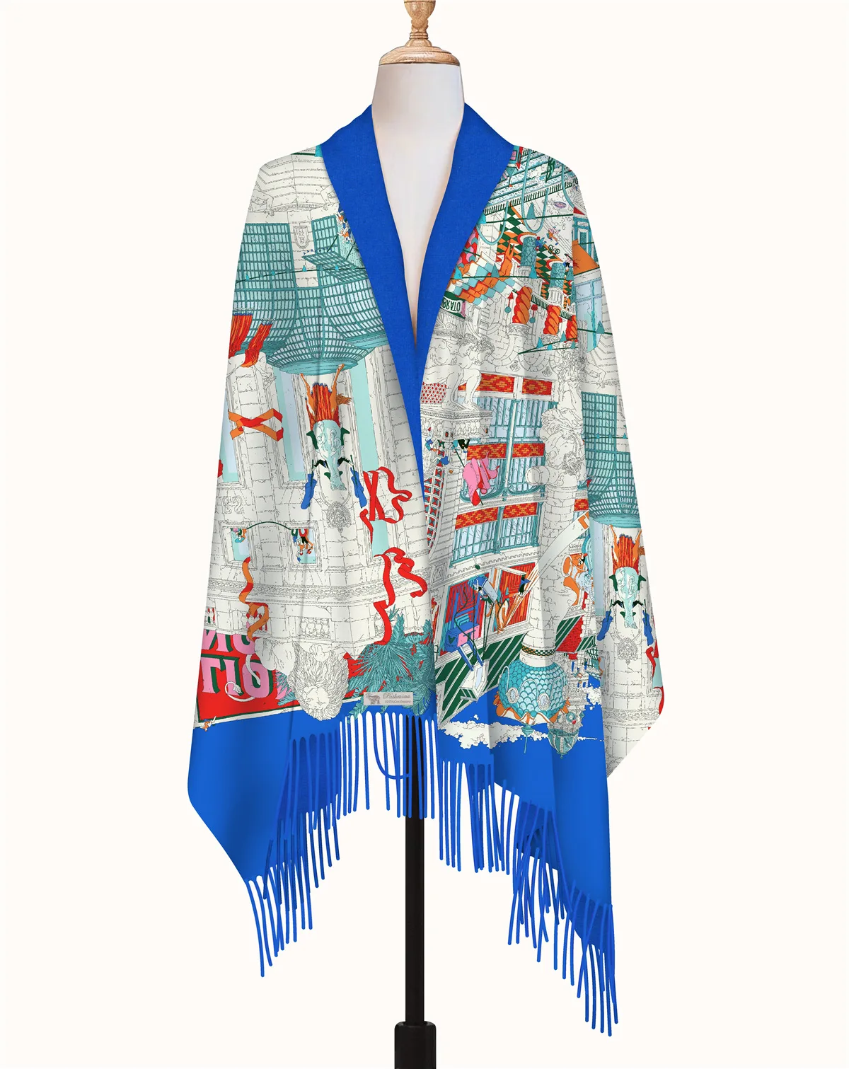 French 200x70cm Imitation Cashmere Shawl, Artistic Romantic Pattern Spring Scarf, Smooth, Fade-resistant, For Office