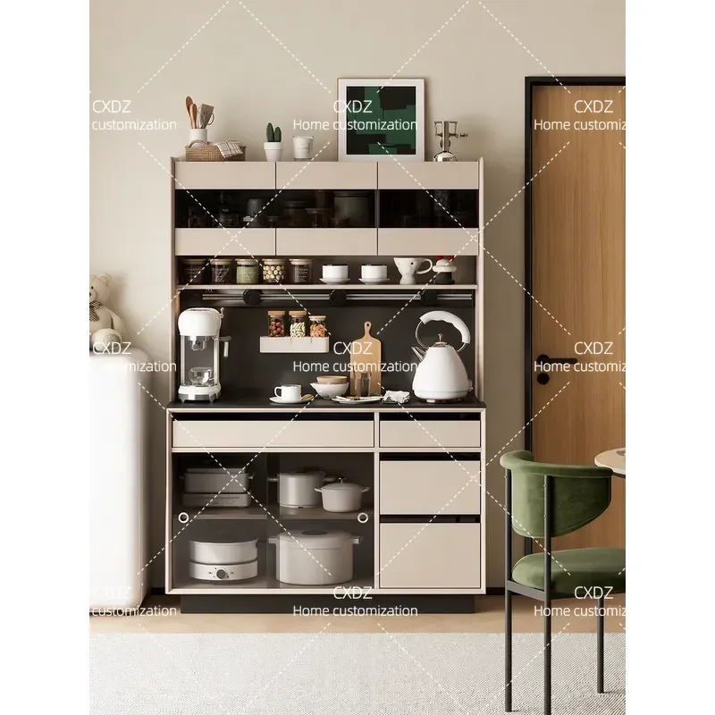 Italian Solid Wood Dining Side Cabinet with Integrated Magnetic Suction Board Wall Mounted Minimalist Tea Storage High