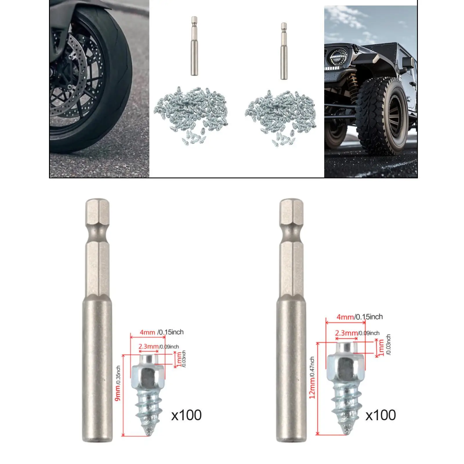 100 Pieces Tire Studs Carbide Screws Anti Ice Tungsten Steel Snow Tire Spikes Anti Slip Studs for SUV Cars Motorcycles