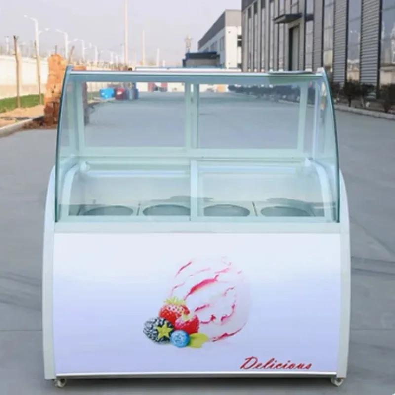 Commercial Single-Temperature Marble Ice Cream Display Case LED Curved Double Glass Door Compressor Freezer Refrigerator ETL