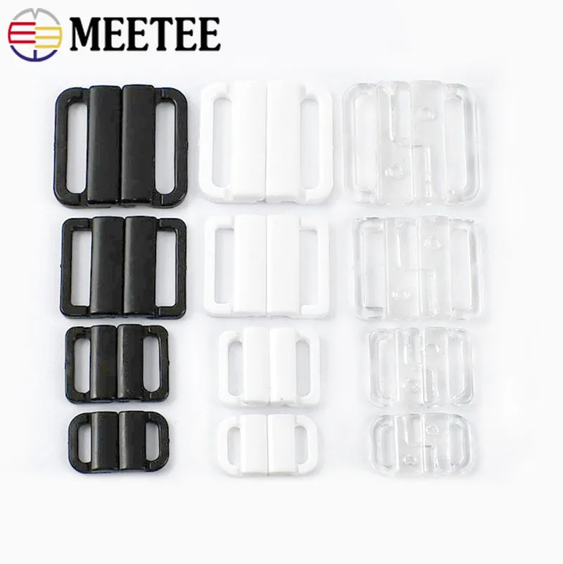 30/50/100Sets 10/15/20/25mm Plastic Bra Buckle Underwear Bikini Strap Clasp Button Closure Swimwear Hook DIY Sewing Accessories