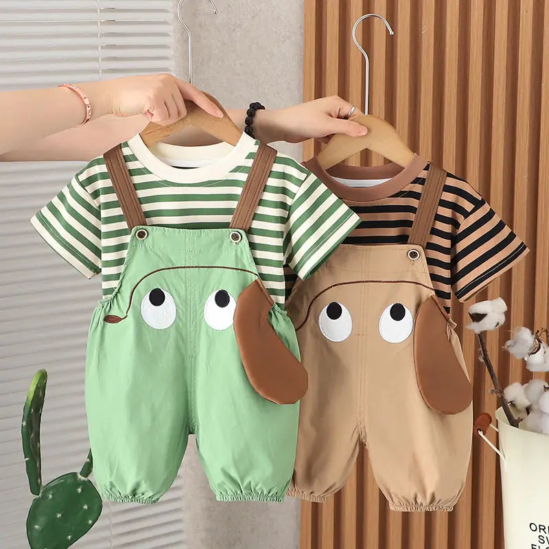 

New Spring Causal Suit Kids Boys Girls Cartoon Strips T Shirt Pants 2pcs/Set Children Clothing Kids Infant Sportswear 0-5 Years