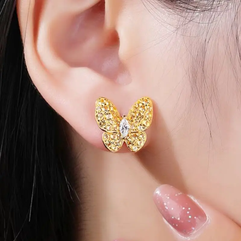 

Veeie Veein Brand 18k Gold Plated Jewelry Full Diamond Camellia Flower Earring For Woman 925 Sterling Silver Stud Earrings