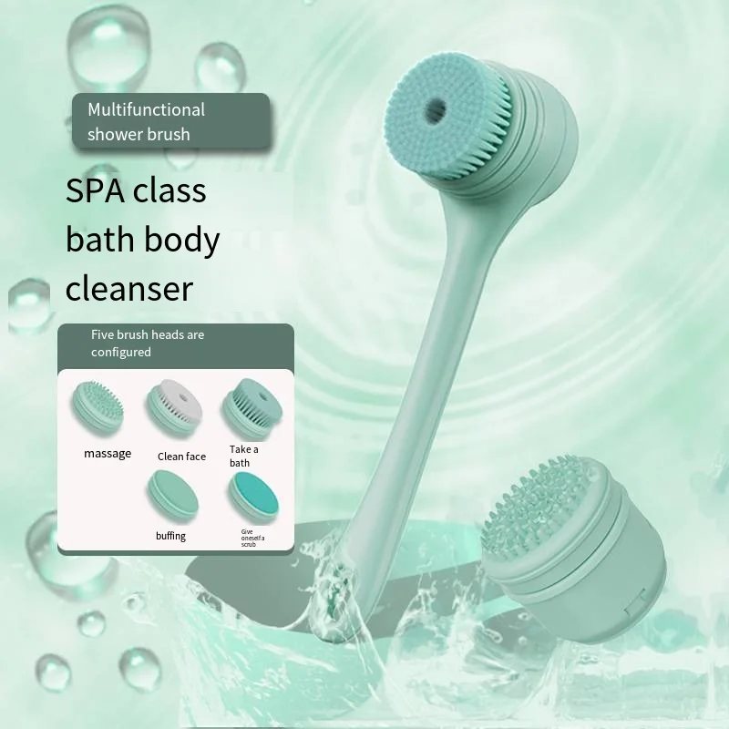 Long Handle Bath Brush - with 5 Brush Heads Powerful Scrubbing, Exfoliating, and Massaging Tool for Bathing, Face Cleansing