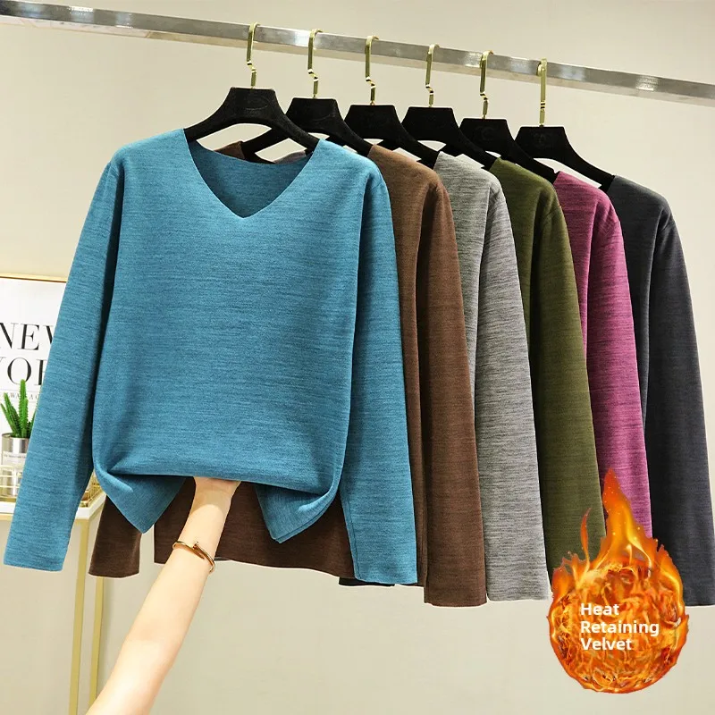 

Men's Thermal Fce Lined Long Sve V-Ne T-irt Thi Warm Base Layer irt Inner Wear Big Size Cotton Heating Underwear