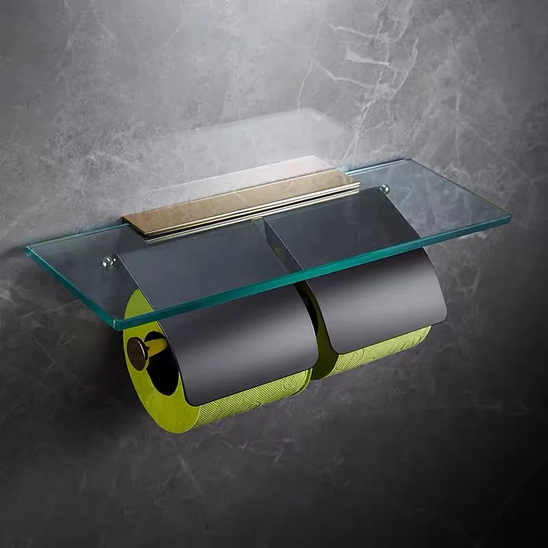 

Black/Chrome Copper Bathroom Paper Towel Holder Toilet Wall Mounted Paper Plane Glass Mobile Phone Holder Bathroom Accessories