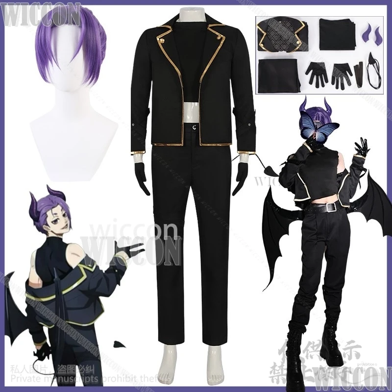 

Anime Blue Cos Lock Cosplay Mikage Reo Demon Uniform Headwear Purple Horns Tail Man Outfit Halloween Roleplay Party Customized