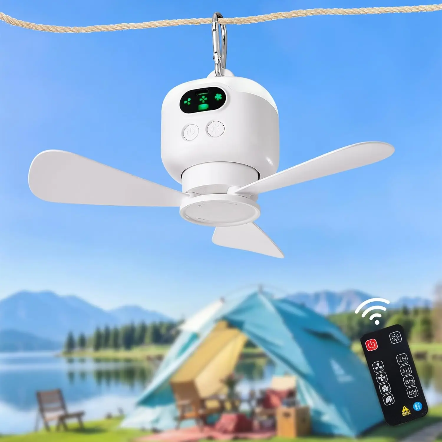 Portable Ceiling Fan Wireless Remote Control 3 Wind Speed Ceiling Fan USB Rechargeable Household Camping Outdoor Fan Tool