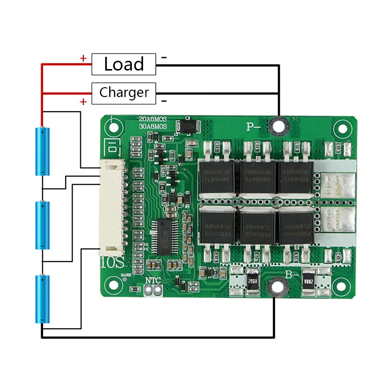 BMS 10S 36V 20A 30A 18650 Lithium Battery Charge Board Balanced Equalizer PCB Short Circuit Protection Common Port for Escooter