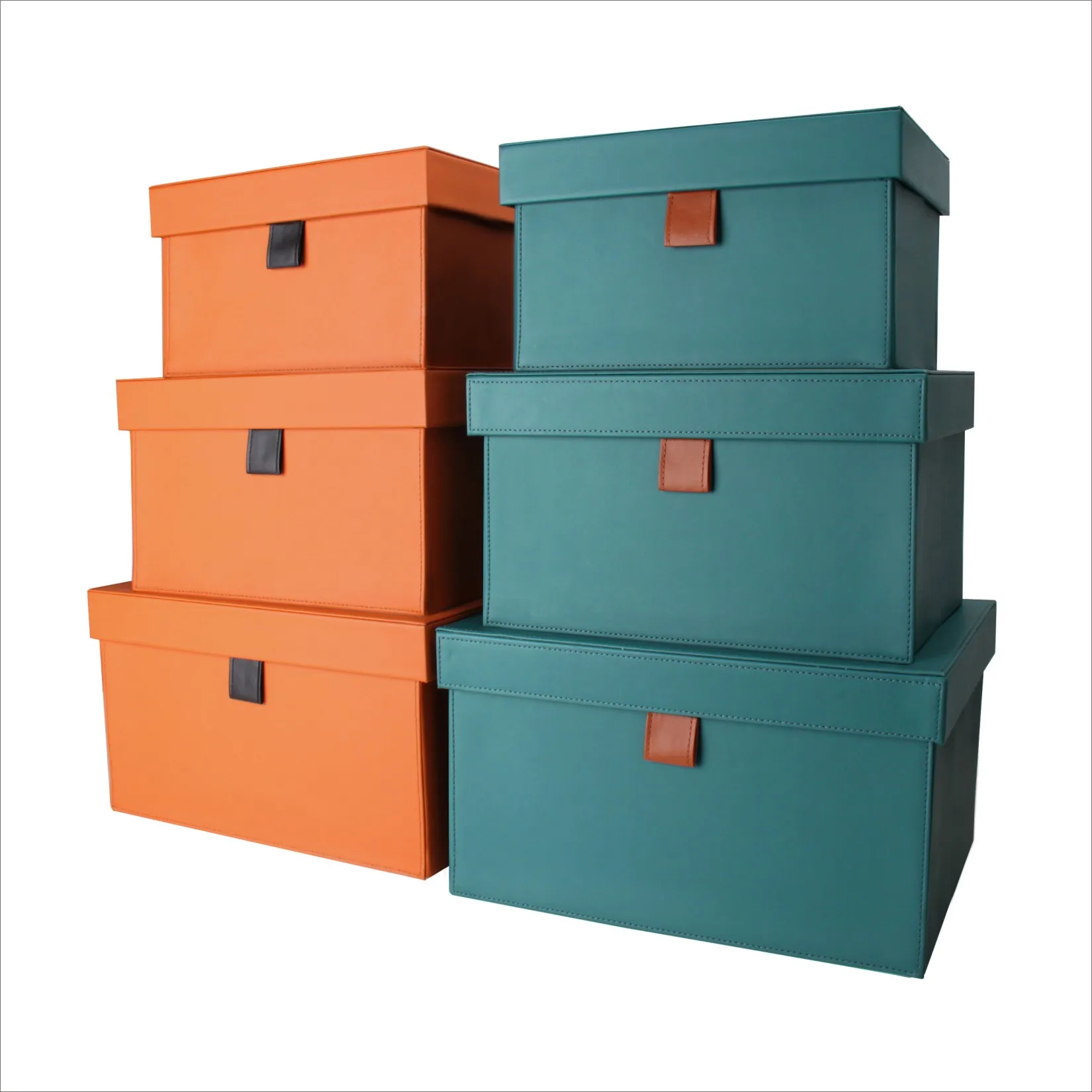 

Light Luxury Cloakroom Storage Box Model Room Furniture Wardrobe Decoration PU Leather Storage Box Three-Piece Set