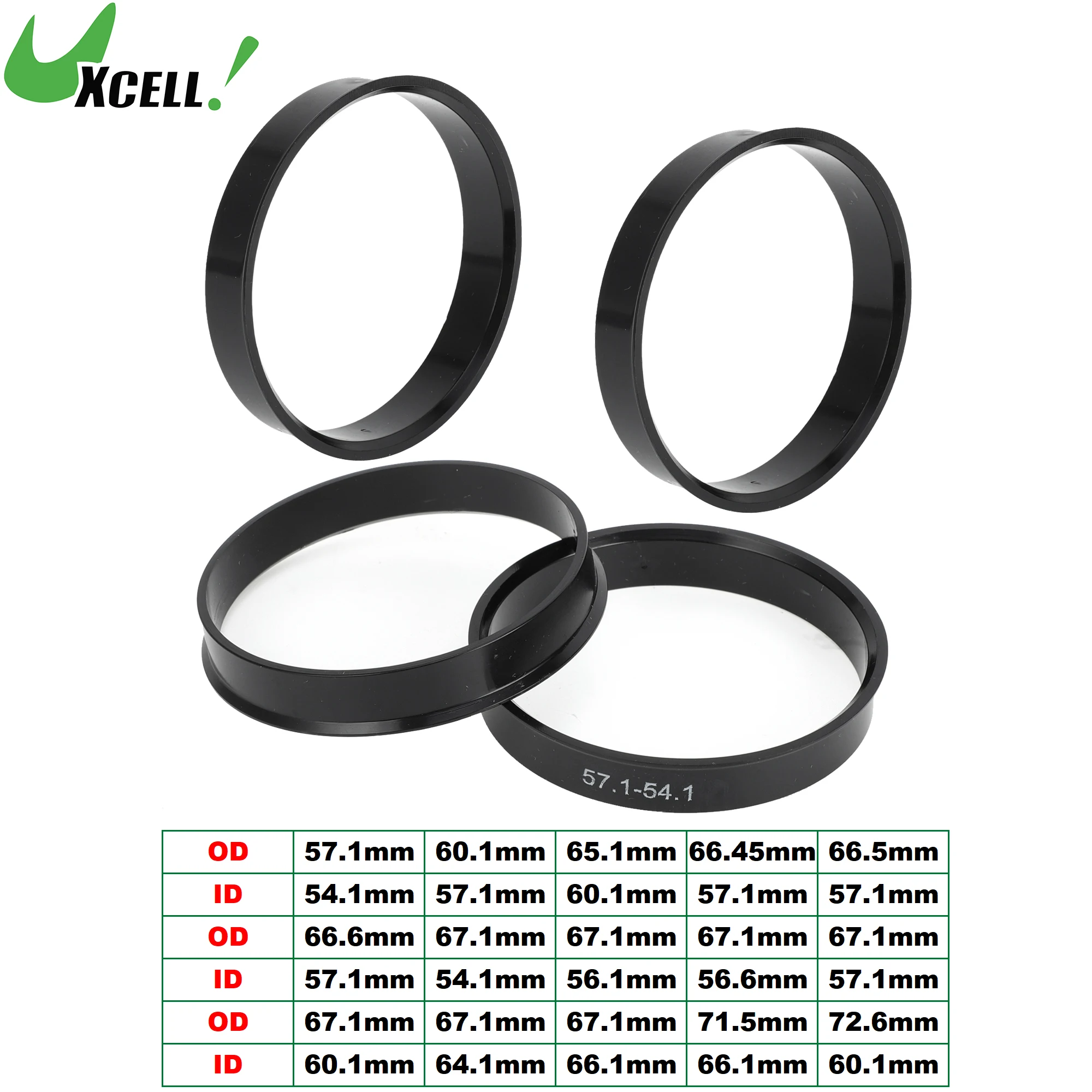 UXCELL 4pcs 57.1/60.1/66.45/66.5/67.1/72.6mm OD 54.1-66.1mm ID Car Hub Centric Rings Wheel Bore Center Spacer ABS Plastic