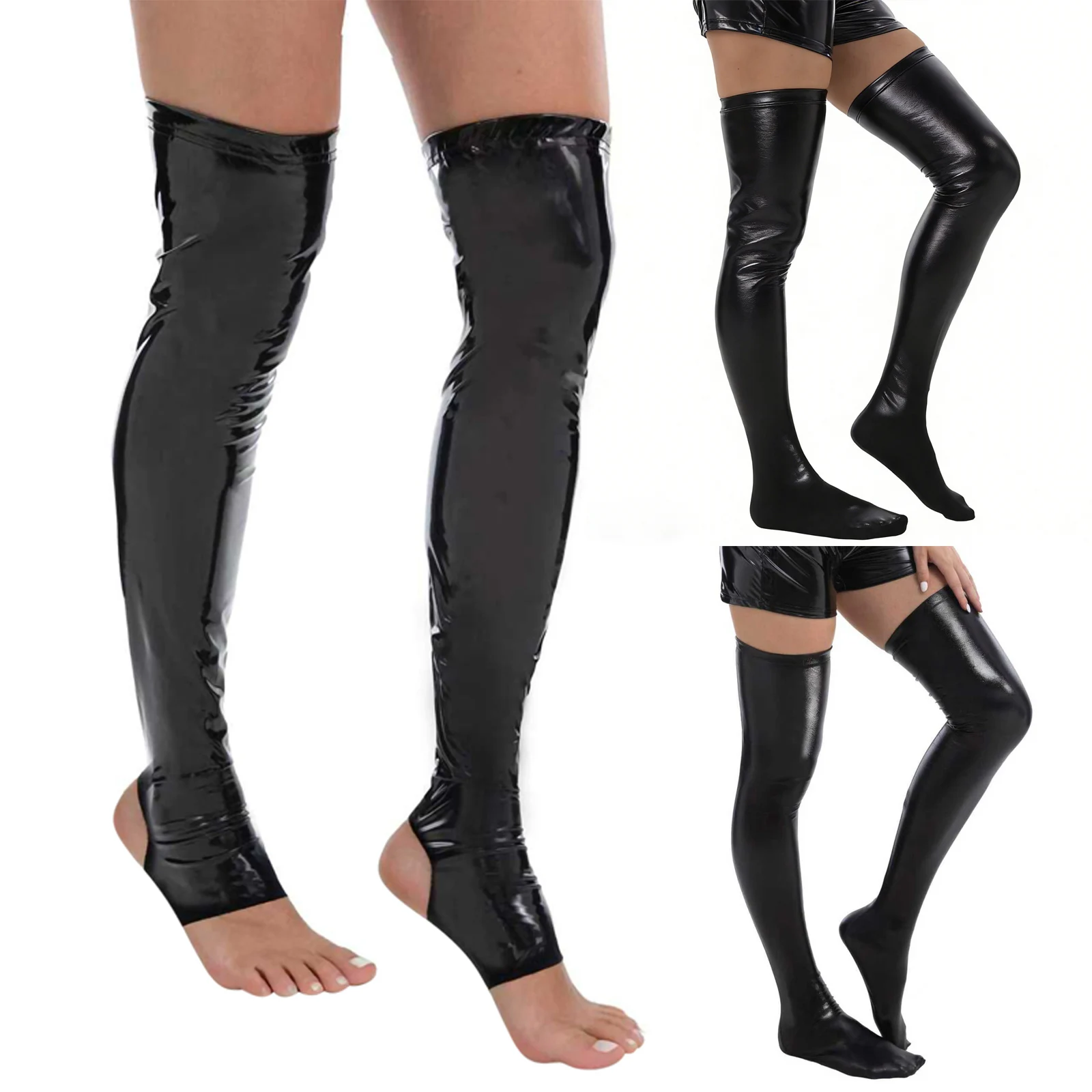 

Пара женских блестящих глянцевых чулок выше колена с открытыми пальцами, для косплея, вечеринок и клубов