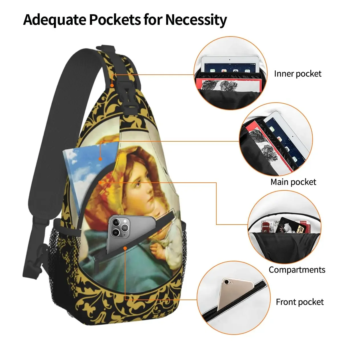 Virgin Mary With  Child Crossbody Sling Bag Men Women Chest Bag Catholic Shoulder Backpack Daypack Hiking Outdoor Cycling