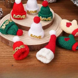 5pcs Small Christmas Hats 4.5cm Knitted Cartoon Cap Wine Bottle Christmas Doll Ornament Festival Decorations