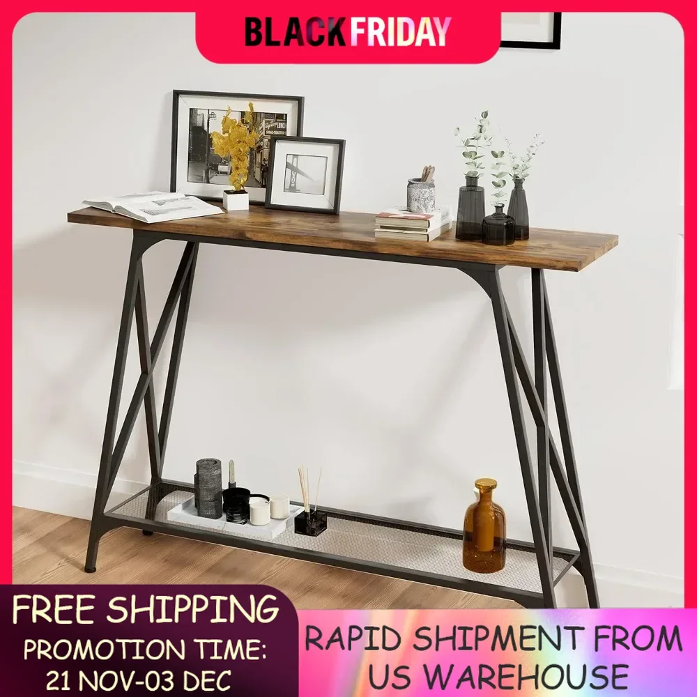 

Console Sofa Table 41.7 in Entryway Table Industrial Modern Narrow Sofa Tables with Shelves 2-Tier Storage, Tall High Table