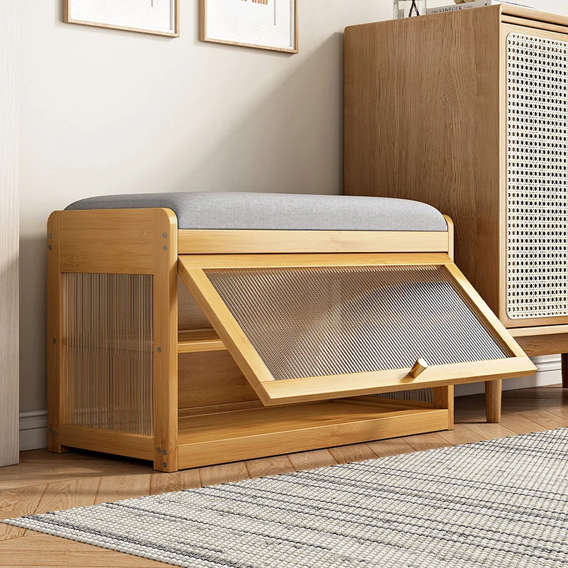 

Solid wood shoe change stool entry light luxury bench stool home door can sit shoe cabinet entry stool integrated shoe rack