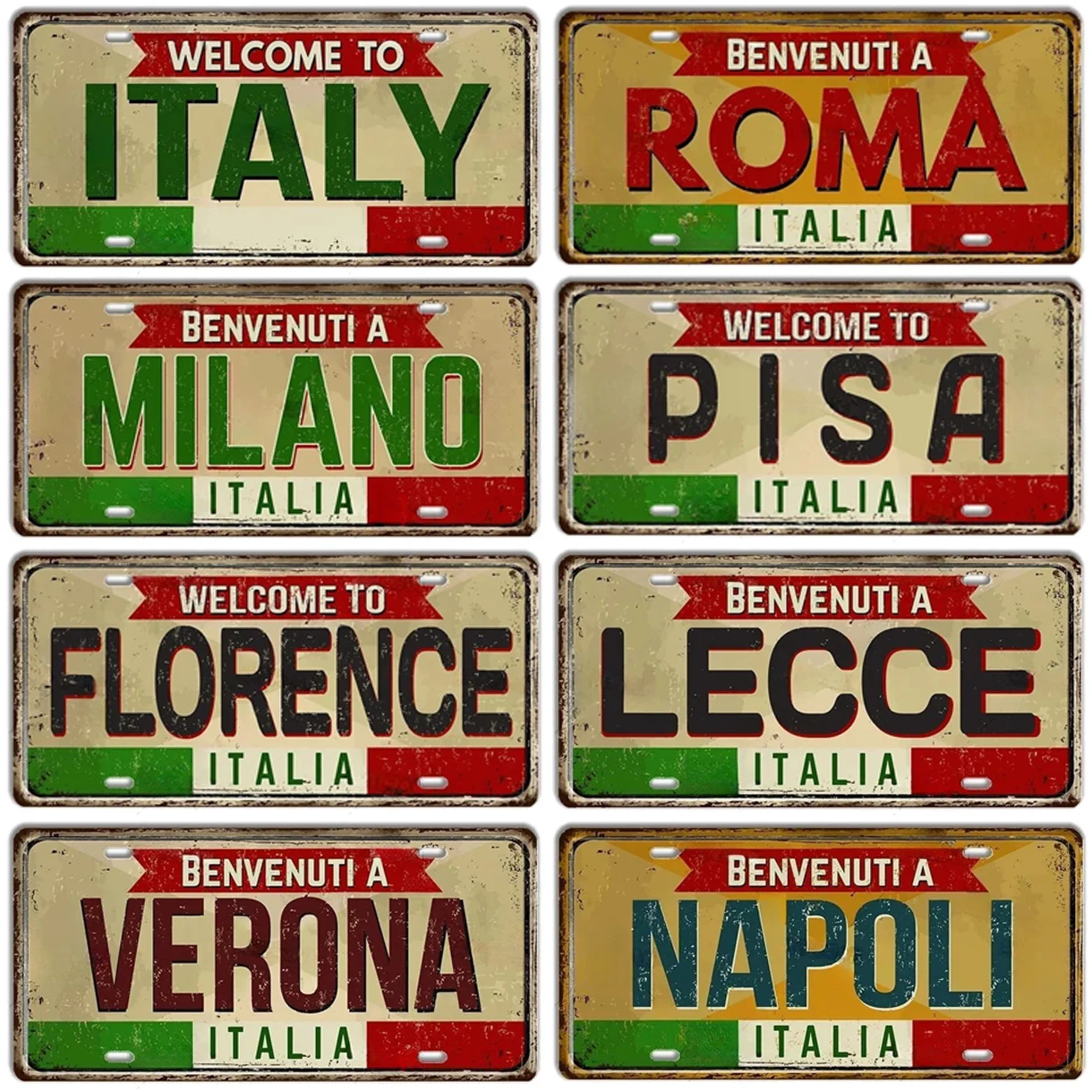 Italy License Plates for Wall Art Decoration Metal Tin Signs Vintage Tags Metal Automotive Signs For Cafe Bar Club Garage Pubs