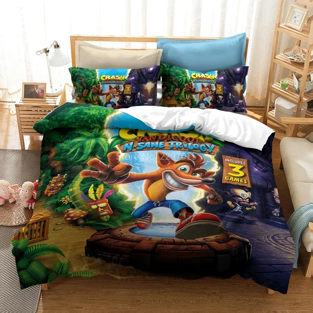 Cartoon Crash Bandicoot 3d Luxury Bedding Set Duvet Cover Set Pillowcase Twin Full Queen King Bedchothes