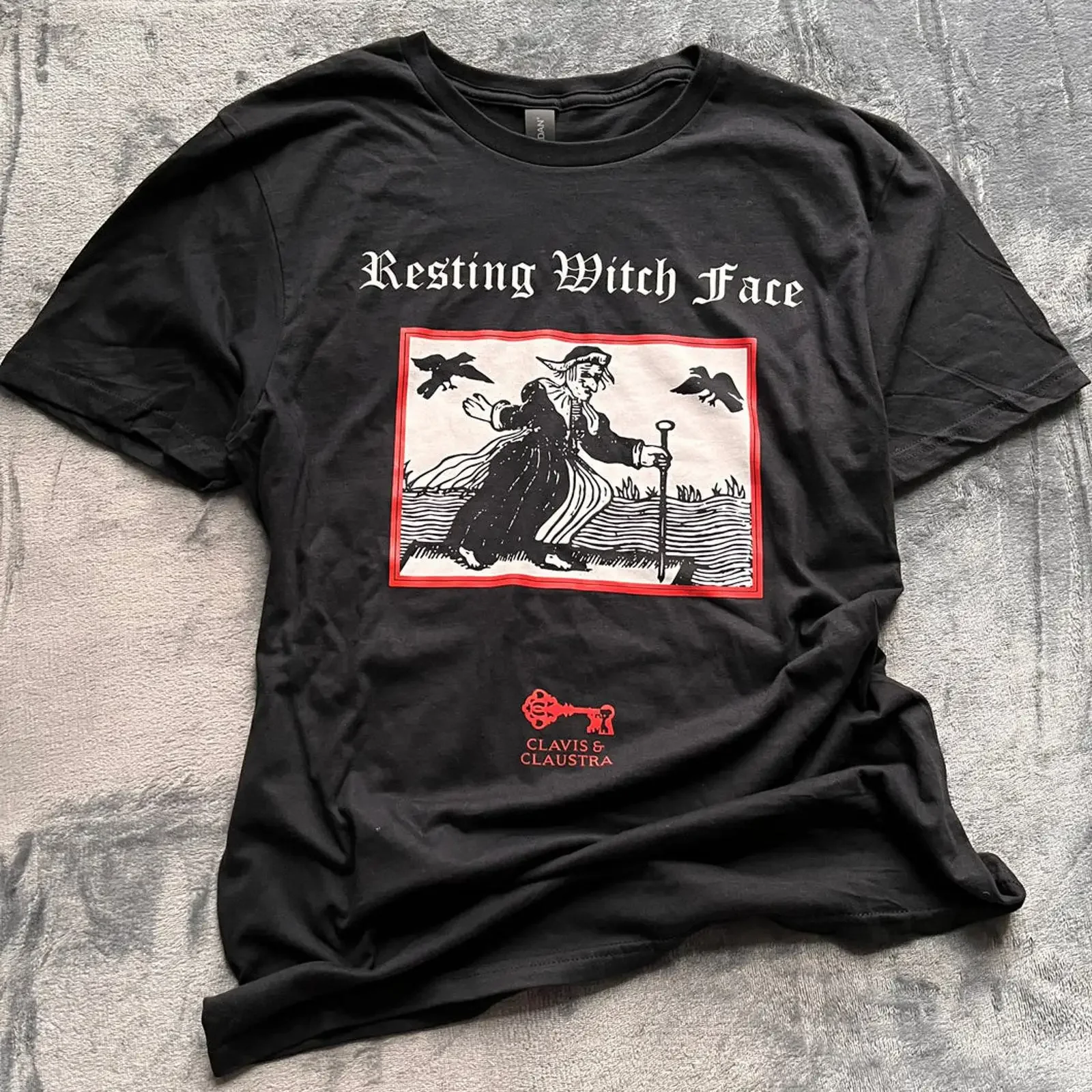 Camiseta Resting Witch Face Clavis Claustra vintage lavada para uso diário, streetwear, roupas de designer, respirável