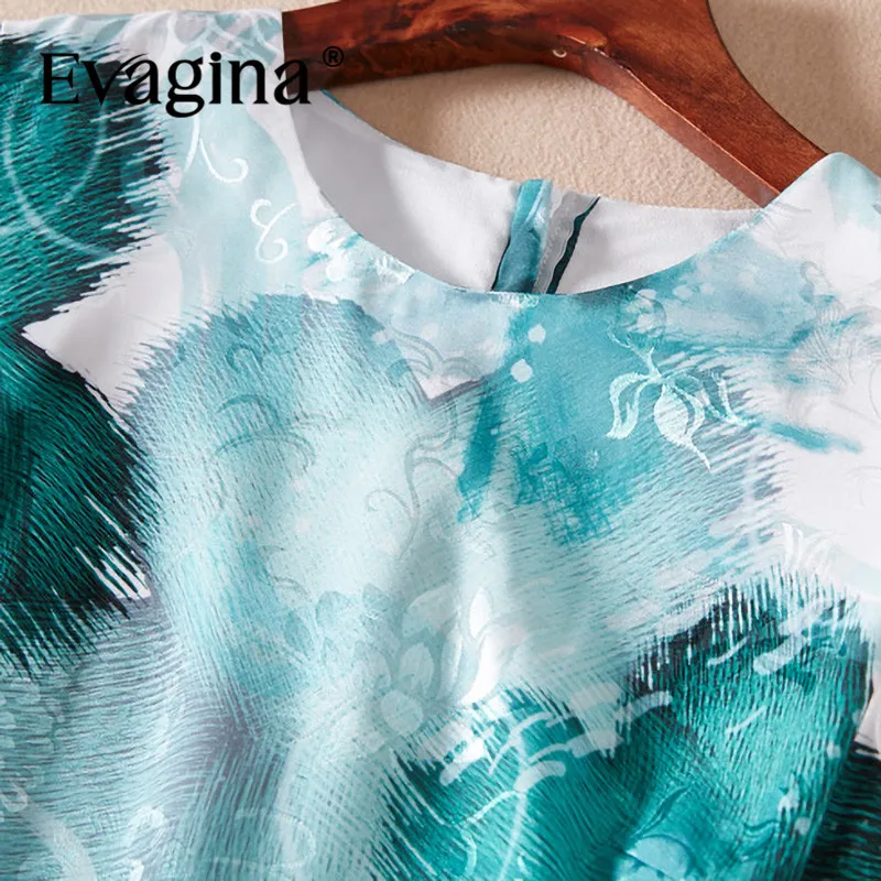 Evagina-Mini robe trapèze cyan pour femme, impression élégante, fibre High Street, printemps, été, nouveau, 2024