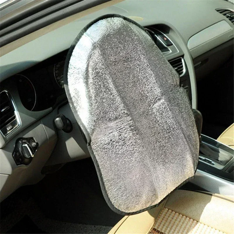 Car Steering Wheel Sun Shade Double Thick Sun Protection Foldable Anti-uv Sunscreen Car Supplies Car Steering Wheel Cover Silver