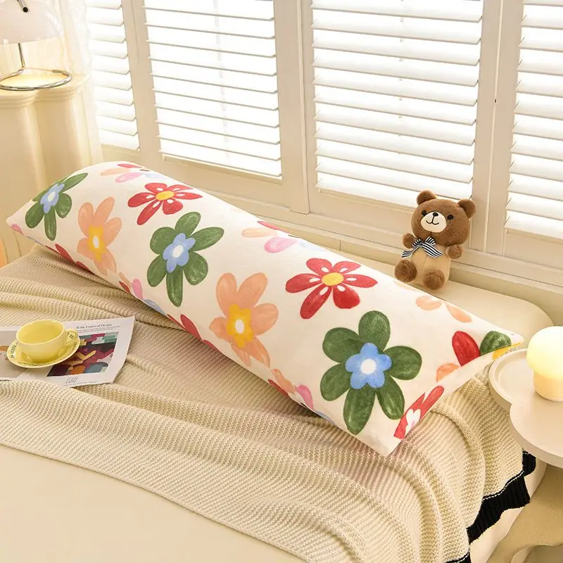 Winter new milk fleece printed long throw pillow couple household double long pillow waist pillow
