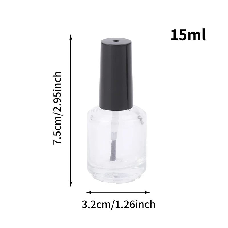 Botella de esmalte de uñas de vidrio transparente, vacía con tapa, cepillo, envases cosméticos, botellas de vidrio para uñas con cepillo, 15ml