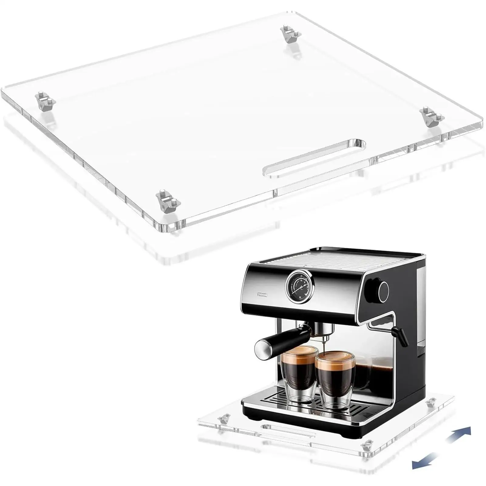 Coffee Maker Slider Tray for Counter Acrylic Coffee Maker Slider with Rubber Wheels 14x13in Holder Base for Kitchen Machine Cafe