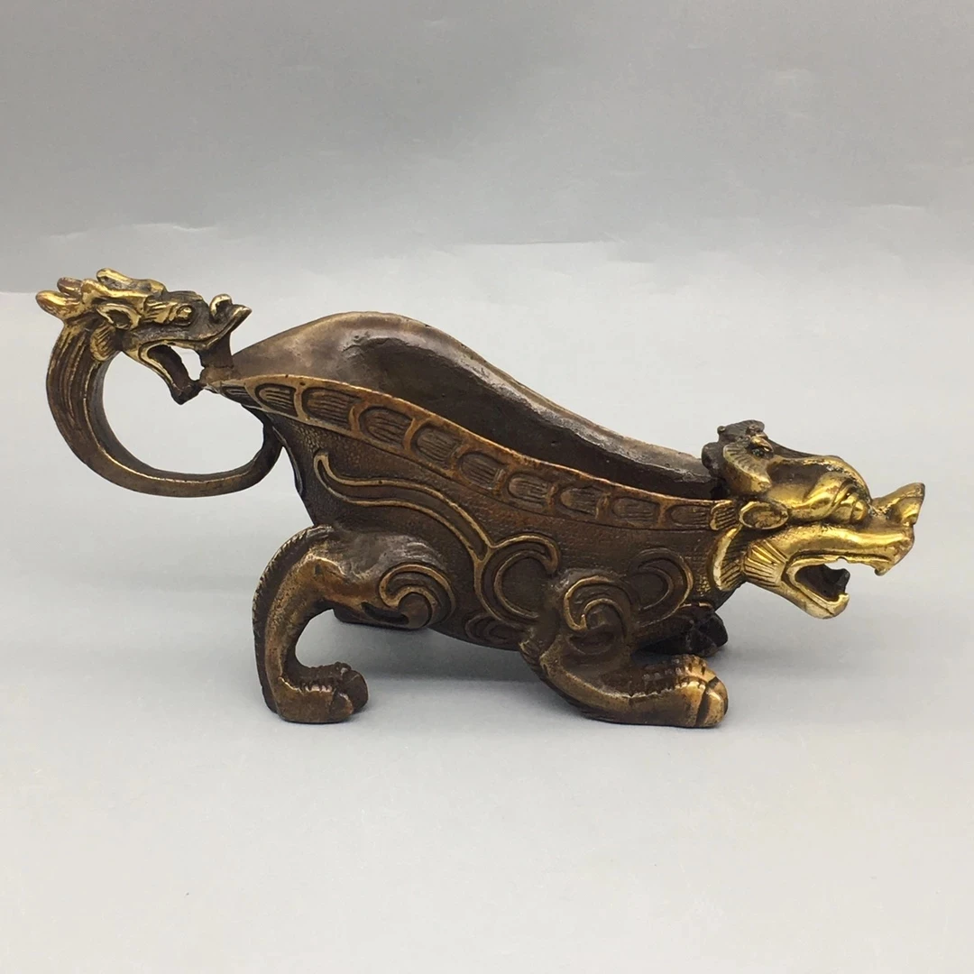 

Exquisite collection of Chinese antique gilt bronze dragon jue cup statue ornaments