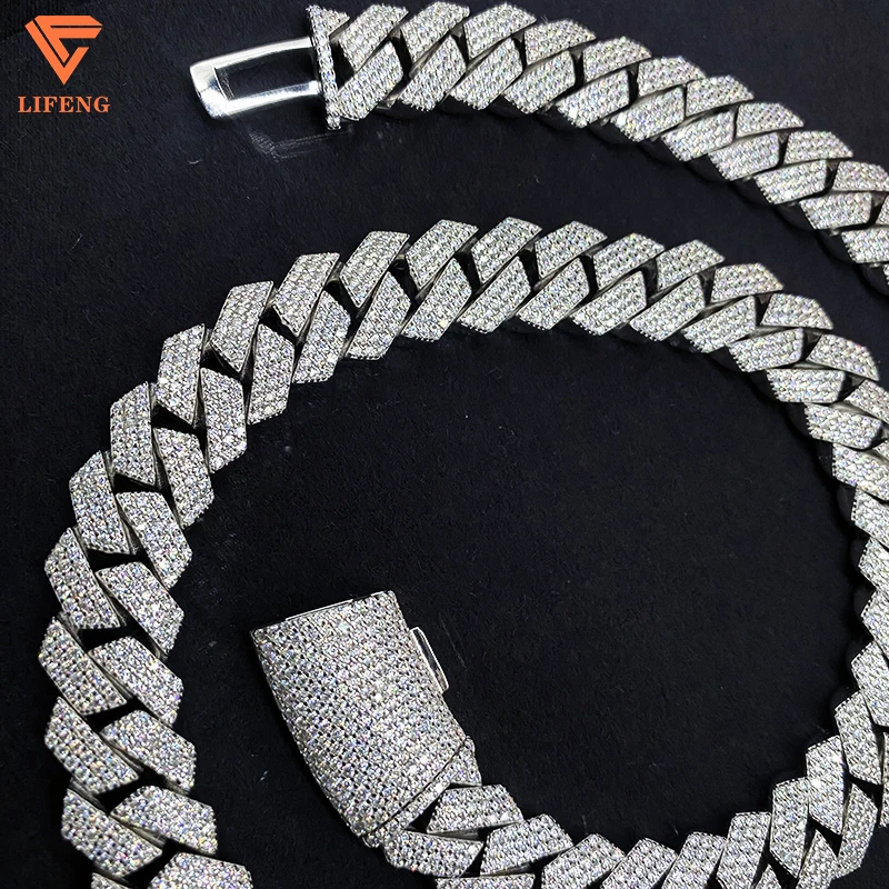 Fine Jewelry Necklace Hot Sale 20mm 4row Moissanite Diamond Cuban Link Chain Iced Out Hip Hop Jewelry Moissanite Cuban Chain