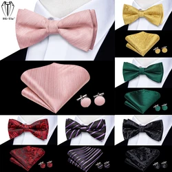 Hi-Tie Silk Boys Bow Tie Hanky Cufflinks Set Pre-tied Butterfly Knot Bowtie for Children Teenager Pink Gold Green Black Burgundy