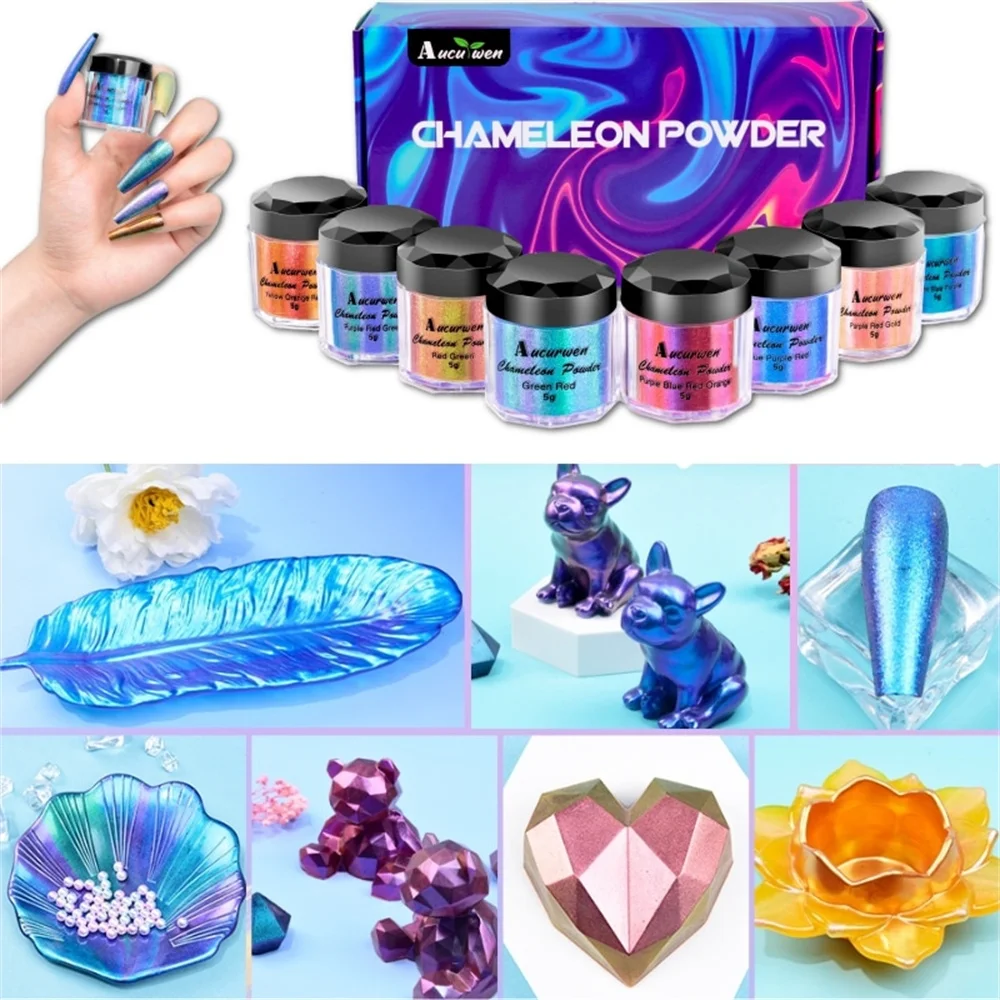 8 Color/Box Chameleons Pigment Pearlescent Epoxy Resin Glitter Magic Discolored Powder DIY Crystal Colorant Jewelry Making Dye