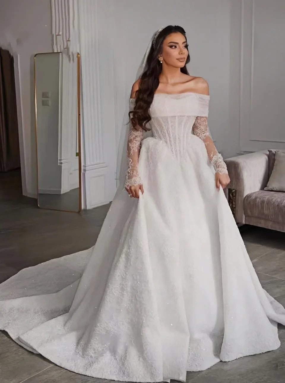 

Изысканные свадебные платья с кружевом, сексуальные, с отстегивающимися длинными рукавами, элегантные белые платья для невесты, свадебные наряды.