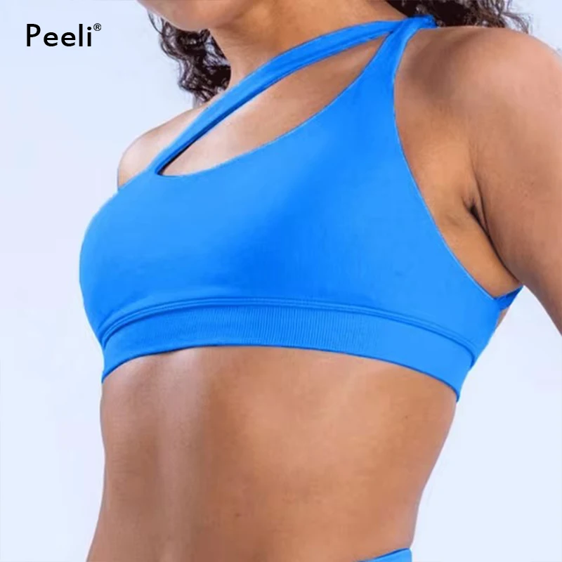 Impact Asymmetric Sports Bra Women Padded Yoga Bra Backless Gym Crop Top Seamless Workout Bras Fitness Single Strap Yoga Tops