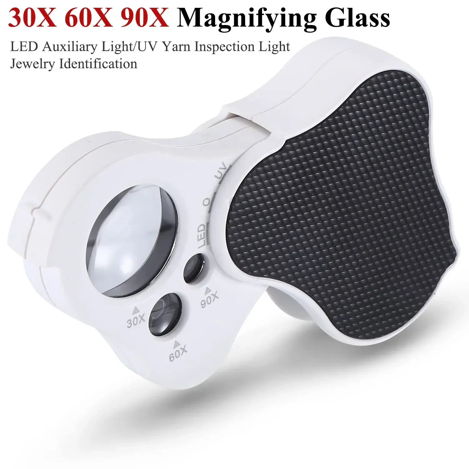 

30X 60X 90X Illuminated Jewelry Loupe Magnifier Foldable Jewelers Magnifying Glass with LED UV Light for Diamonds Coins Stamps