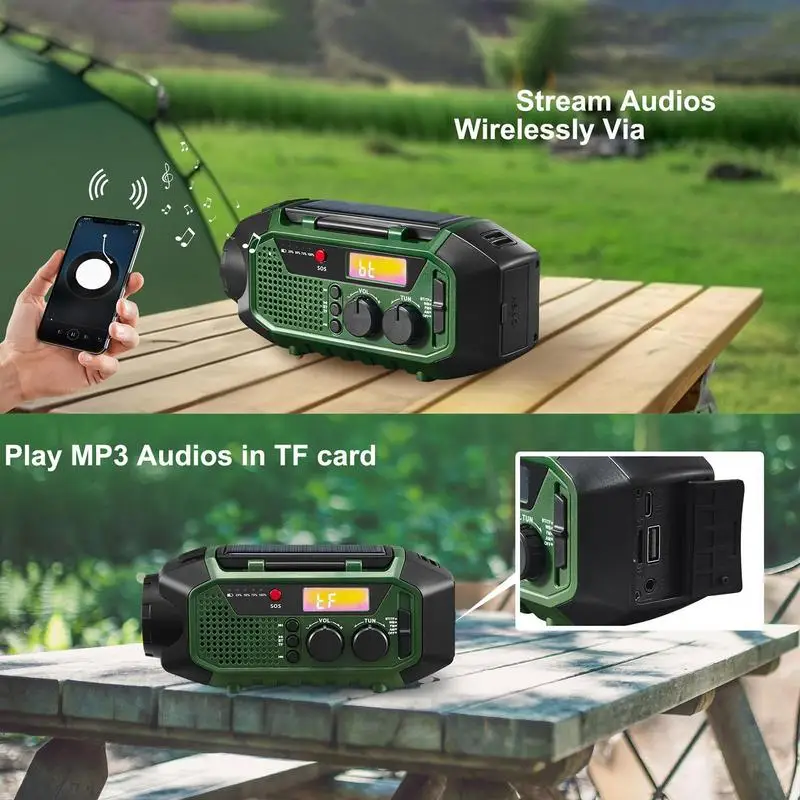Радио с рукояткой, внешняя солнечная зарядка, радио для выживания, инструмент для развлечений для подростков и пожилых людей с беспроводным динамиком для кемпинга и дома