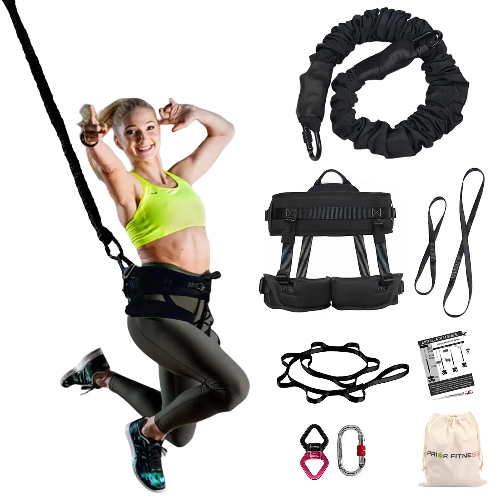 PRIOR FITNESS Yoga Bungee Set | Elastic Inversion Bands & Aerial Yoga Anti-Gravity Ropes | Boost Agility/Speed/Balance | Profess