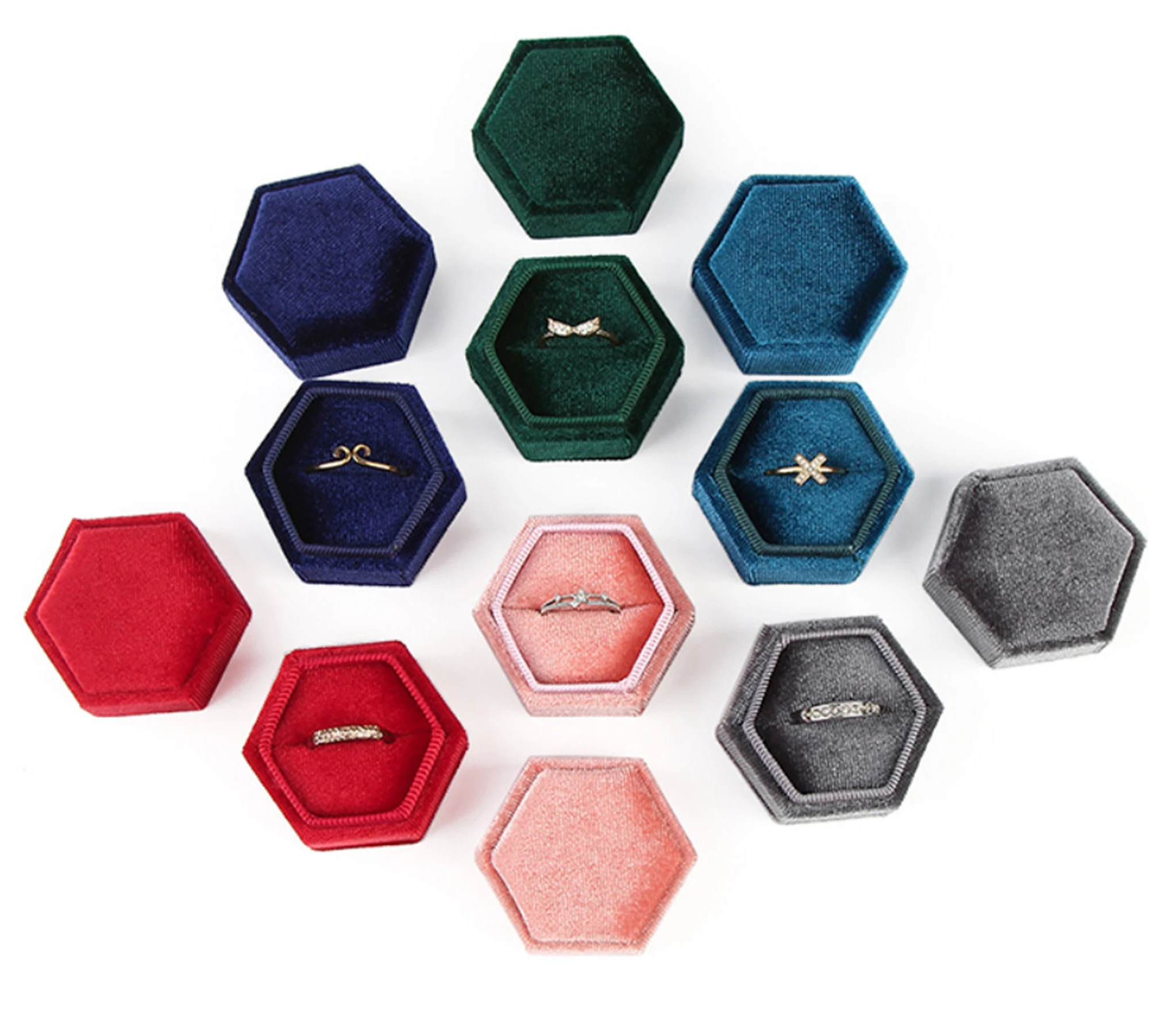 Hexagonal Velvet Ring Box Heaven and Earth Cover Exquisite Jewelry Box Gift Packaging Engagement Ring Display Case Holder