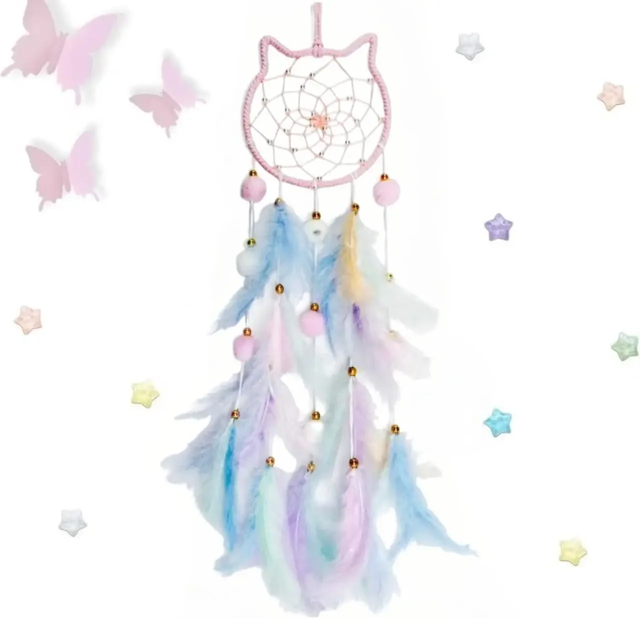

Boho Dream Catcher Set - 10 Butterflies & 16 Stars, Peel & Stick Wall Art for Girls Room
