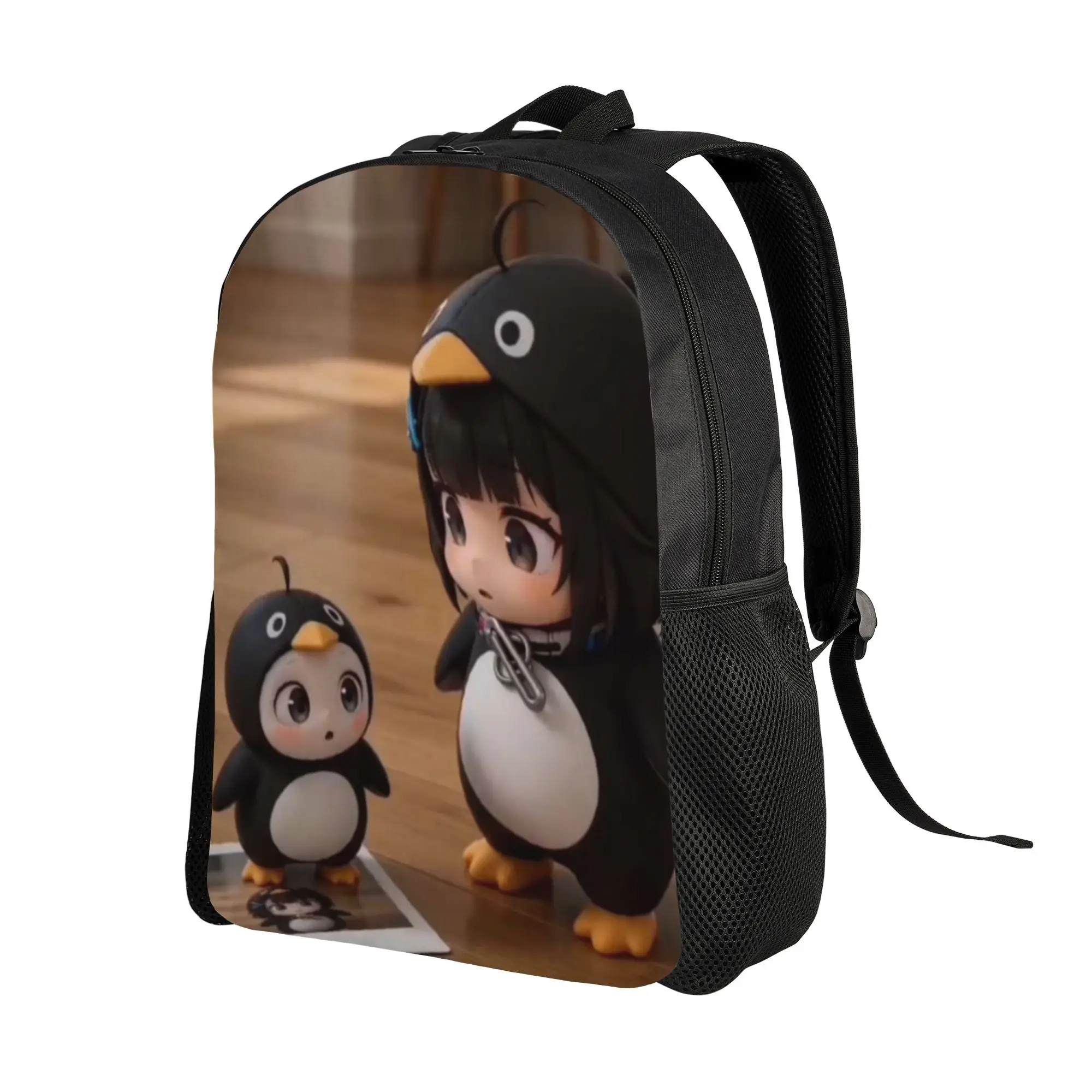 Knapsack Back to school season Gugu Gaga Penguin Anime Girl With Small Penguin  High Street Backpack