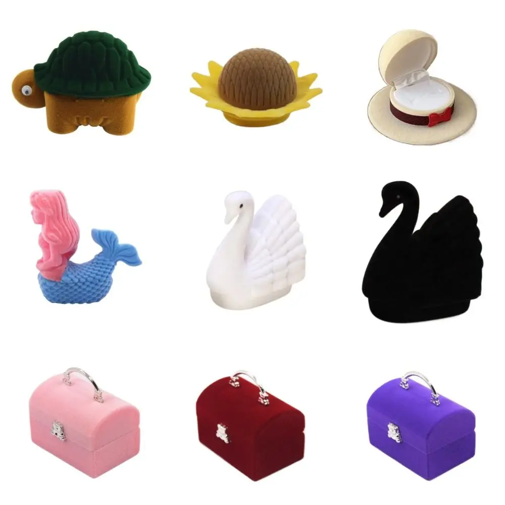 Simpatico anello creativo in velluto con cigno, sirena, orecchini, gingillo, braccialetto, collana, anello di tartaruga, espositore per ragazze