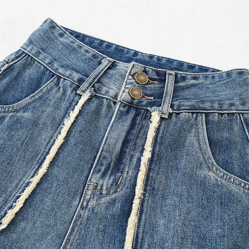 جينز نسائي أنيق للشباب عالي الخصر من قماش الدنيم الأزرق الترفيهي ريترو سويت ستريت كامل الطول بنطلون نسائي ناعم جمالي
