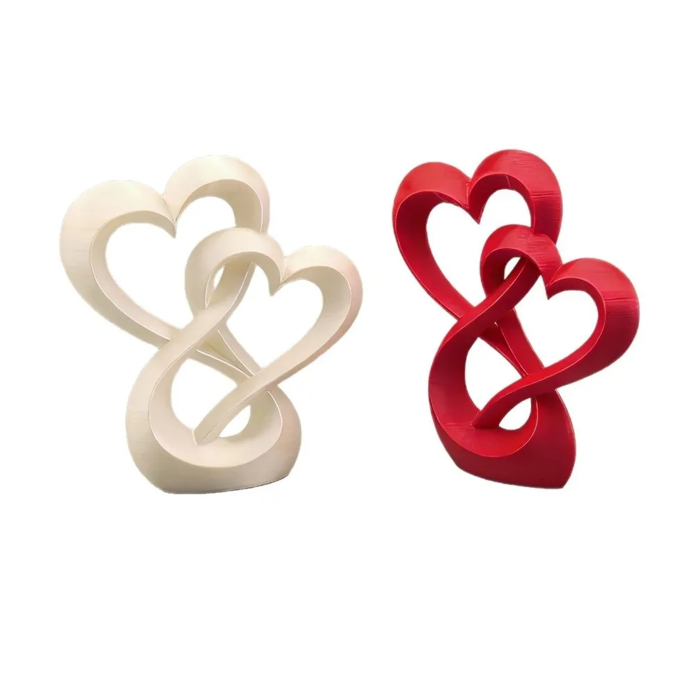 3D Printed Double Heart Ornament Sweet Creative Love Miniature Decoration Lovers Gifts Car Interior Ornament Home Decor