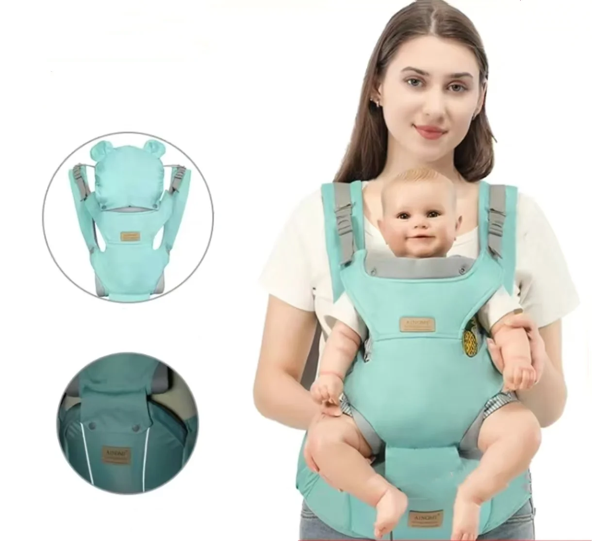 3 IN 1 Baby Hipseat Carrier Backpack Straps for Infant Toddler 0-36M Ergonomic With Windproof Hat for Winter Luminous Strips