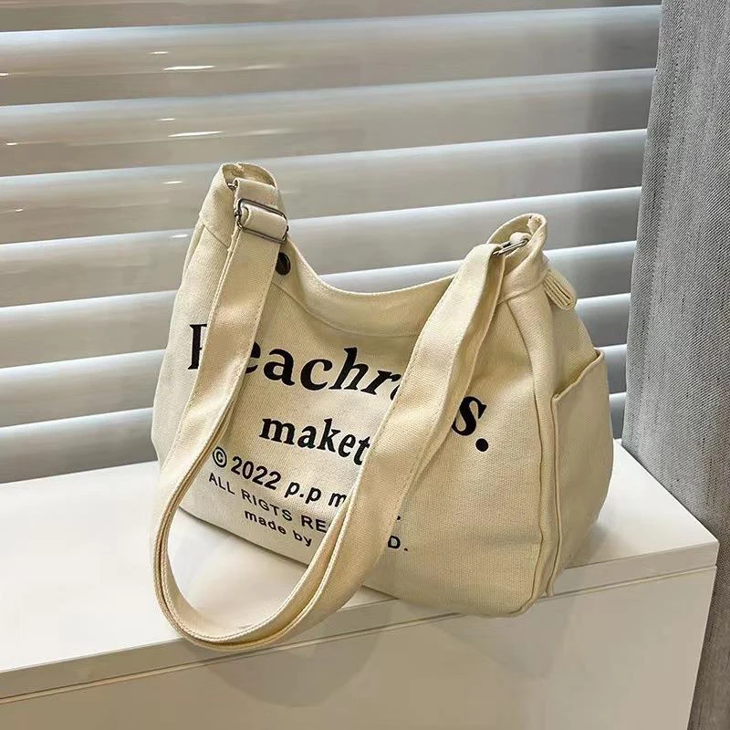 Fashion Letter Pattern Women Canvas Crossbody Bag Casual Portable Ladies Shoulder Bags Large Capacity Student Tote Handbag