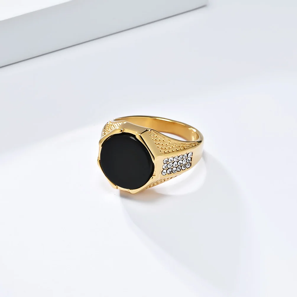 Schwarzer Zirkon Geometrische Ringe Edelstahl Herren Personalisierter leichter Luxus Mode Ring Charm Schmuck – Detail 3