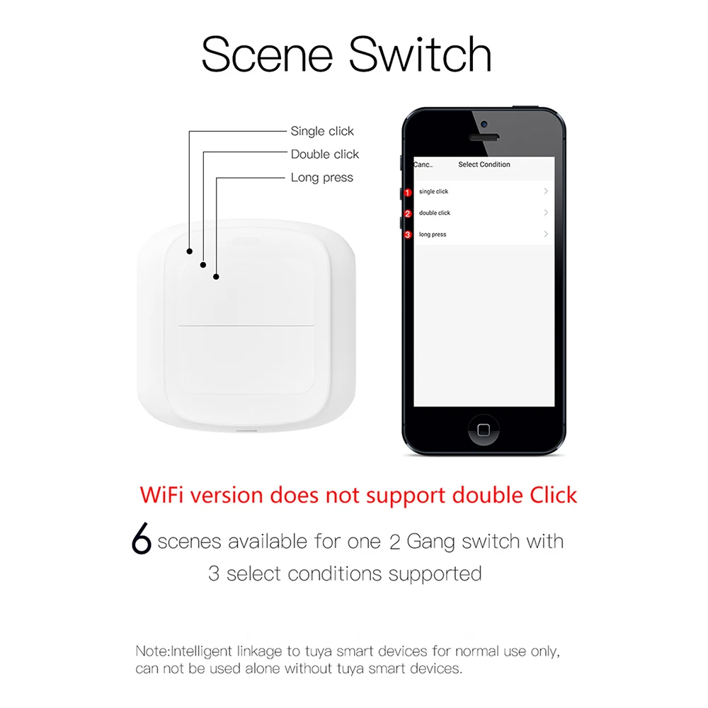 Smart Home Mini 2Gang WiFi/Zigbee Switch Push Button Switch 6 Scene Tuya Smart Life APP Remote Control Scene Switch